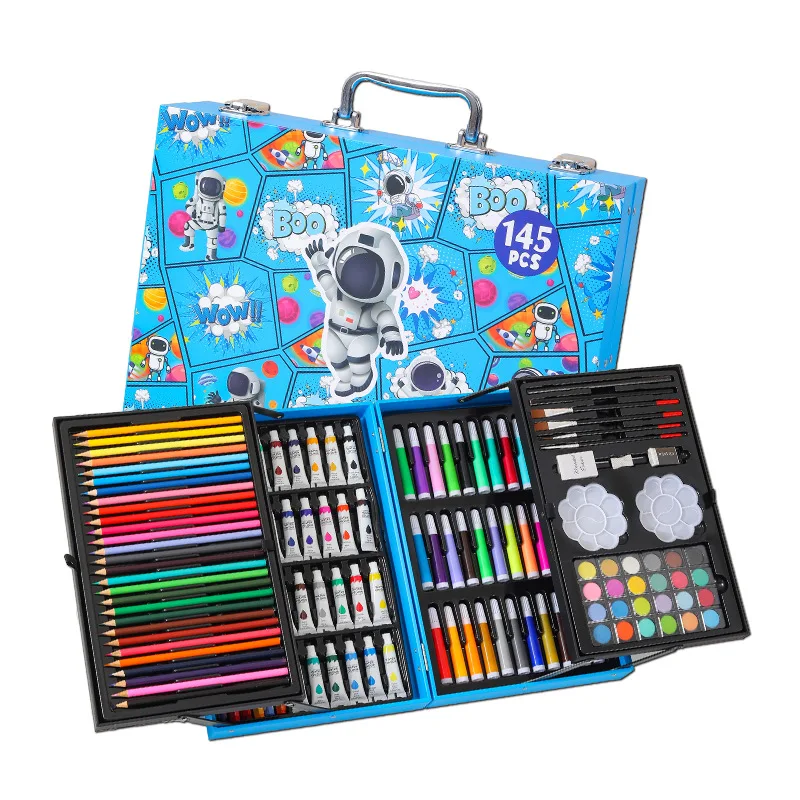 Painting set Watercolor pen Children's coloring pen 145 pieces Color wooden box tool