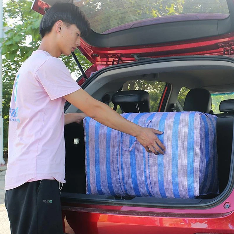 Large Capacity Storage Bag Stripe Quilt Blanket Bag Clothes Storage Bags Zipper Moving Sac Durable Wardrobe Organizer Hand Tote 6