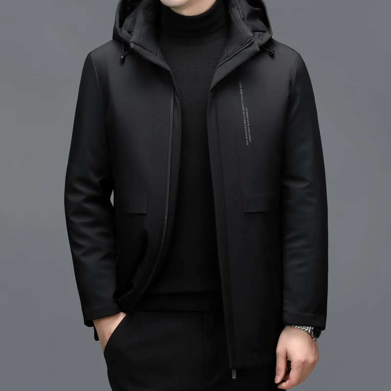 YX-2612 Men Down Jacket Medium To Long Thickened Warm For Winter Thick White Duck Down Pie Casual Jacket