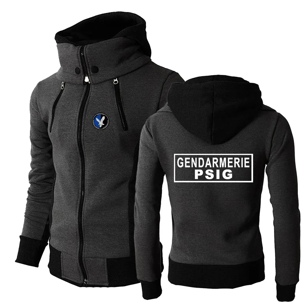 

Hoodies Sweatshirt Jacket 2024 Men French Police Gendarmerie Motorcycle Coat Double Zip Scarf Collar Fleece Windbreaker PSIG Top