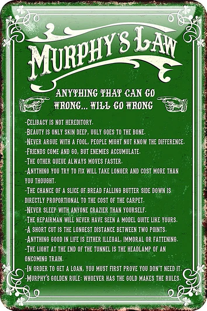 

Shamrock Gift Irish Metal Sign Murphy's Law, Green, One Size 1