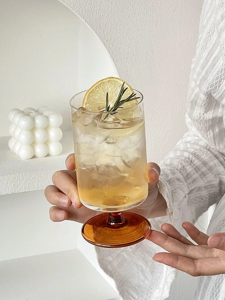 High Foot Glass Cup Creative Transparent Drinking Water Cup Champagne Bubble Water Cup Fruit Juice Cup Straight Tube Glass Cup