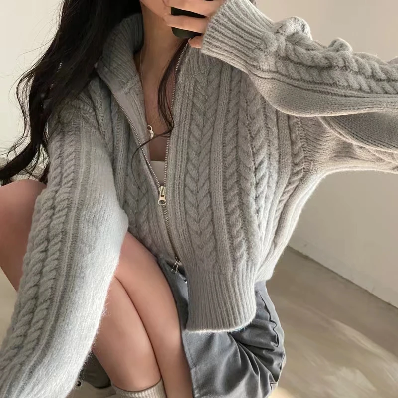Women Knitted Long Sleeve Cardigan Sweater for Autumn Winter