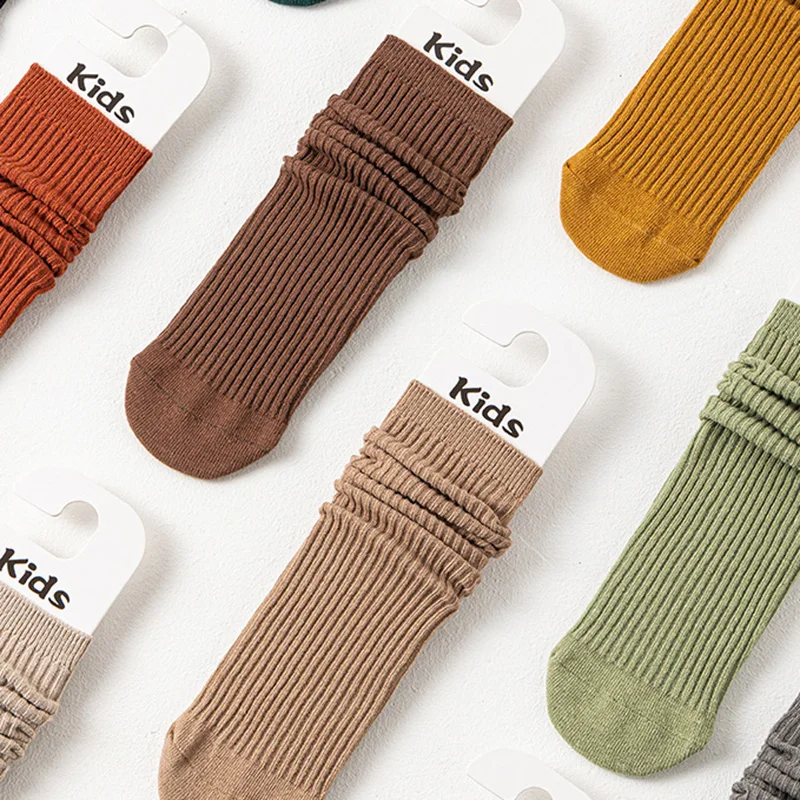 Baby Knee High Long Sock for Kids Girls Korean Fashion Solid Color Calf Sock for Children Boys Girls Striped Cotton Stockings