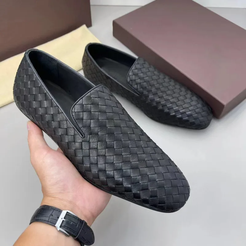 

Men's Genuine Leather Woven Casual Shoes Fashionable Toe Layer Cowhide British Style Men's Loafers Luxury Designer Shoes