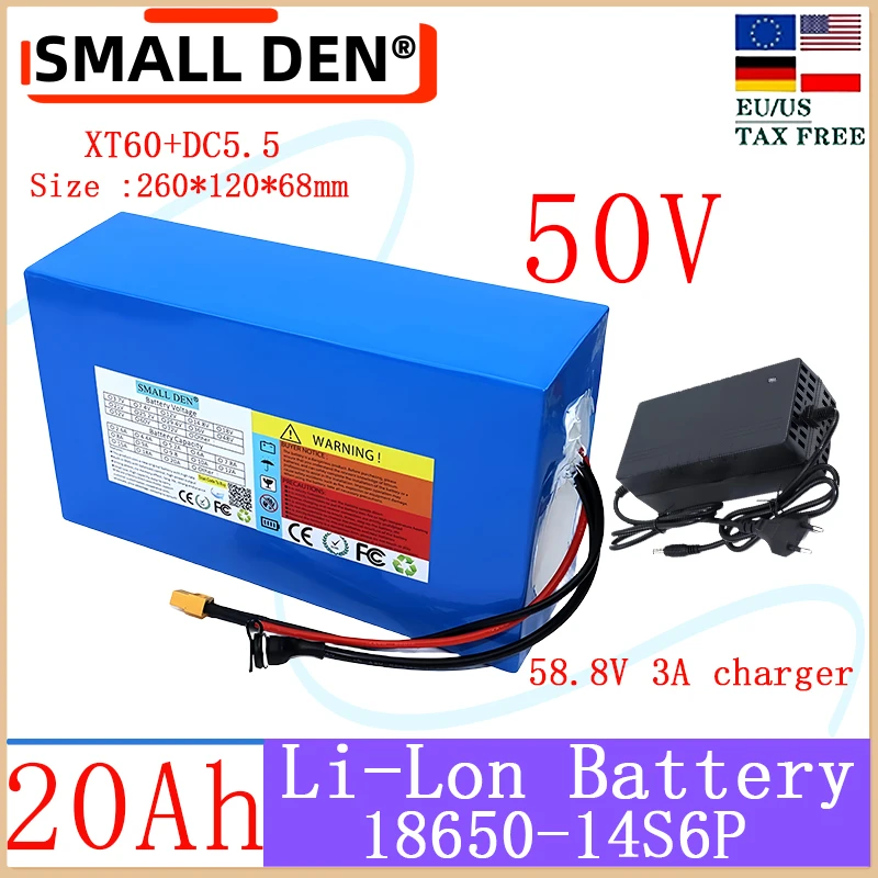 

52V 20Ah new 18650 lithium battery pack 14S6P Large capacity 1500W motor For Electric bike Scooter motorcycle+58.8v 3A Charger