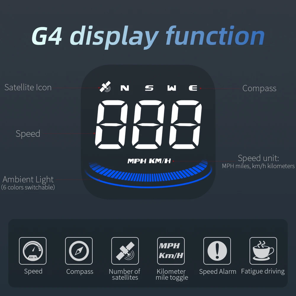 G4 GPS Ʈ    ÷ LED ڵ ӵ, ˶ ˸, KMH MPH ħ,   ڵ ׼