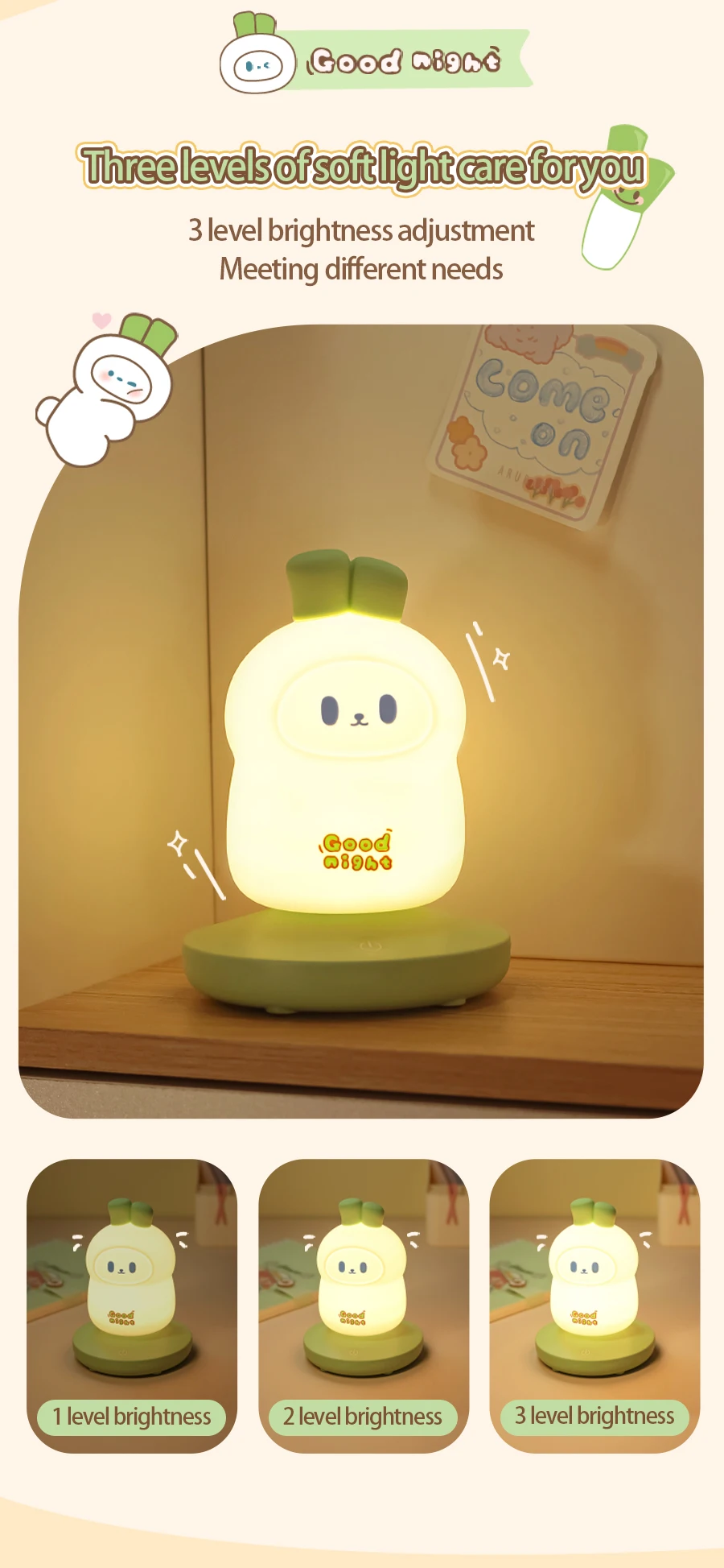 LED-Nachtlichter für Kinderzimmer, süßes Tier, Schwein, Kaninchen, Silikonlampe, Berührungssensor, dimmbar, Weihnachtsgeschenk für Kinder, wiederaufladbar_voghion.com