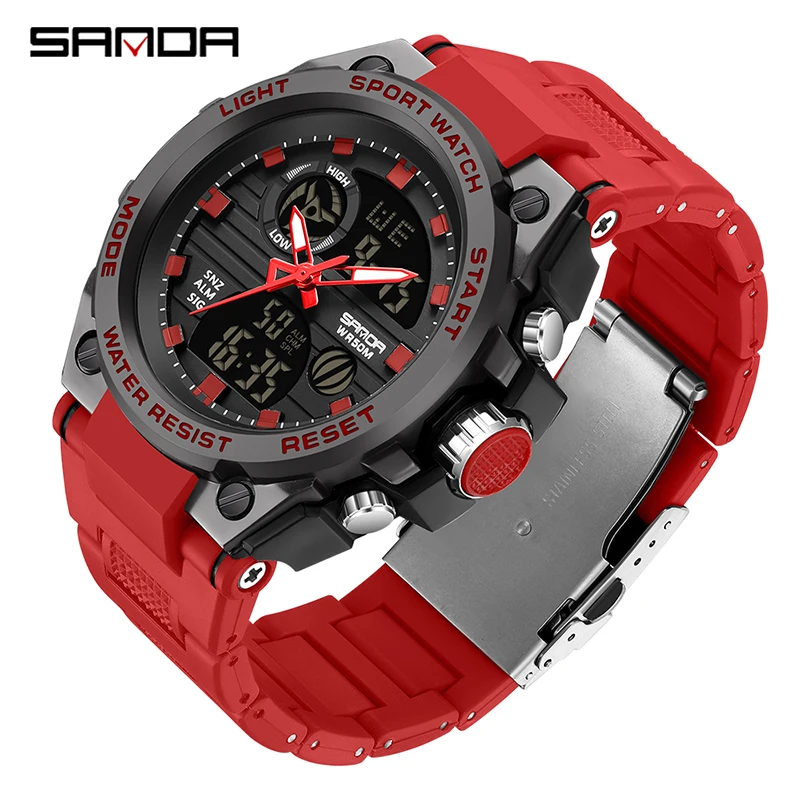 SANDA Men's Watches Sports Outdoor Waterproof Military Wrist Watch Tactics LED Alarm Stopwatch 2023 New Fashion Clock 9011