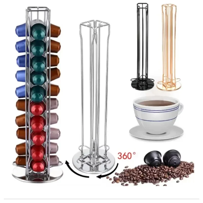 360 Degree Rotatable Coffee Capsule Organizer Coffee Capsule Display Rack Max Capacity 40 Capsules Rotating Organizer Metal Plat