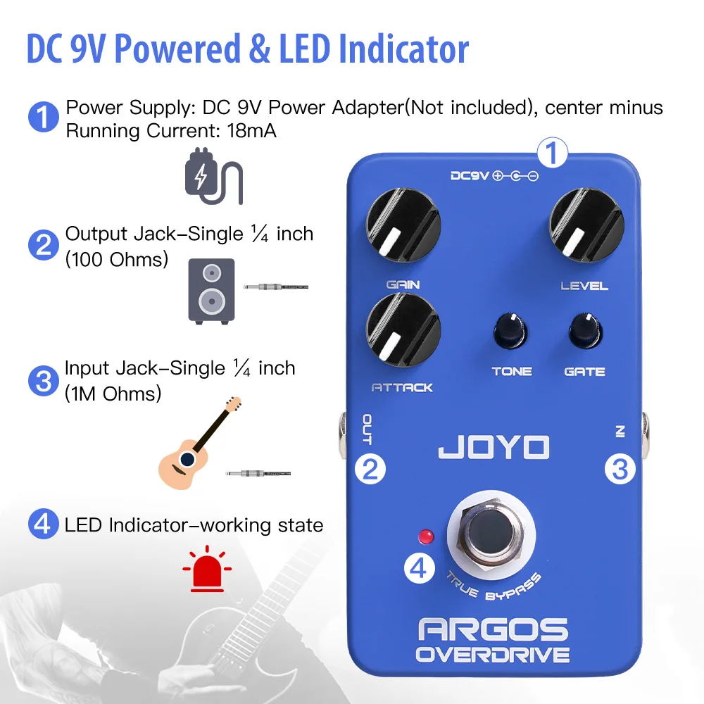 JF-23 ARGOS OVERDRIVE Guitar Pedal Argos Overdrive Tones Noise Reduction Circuit