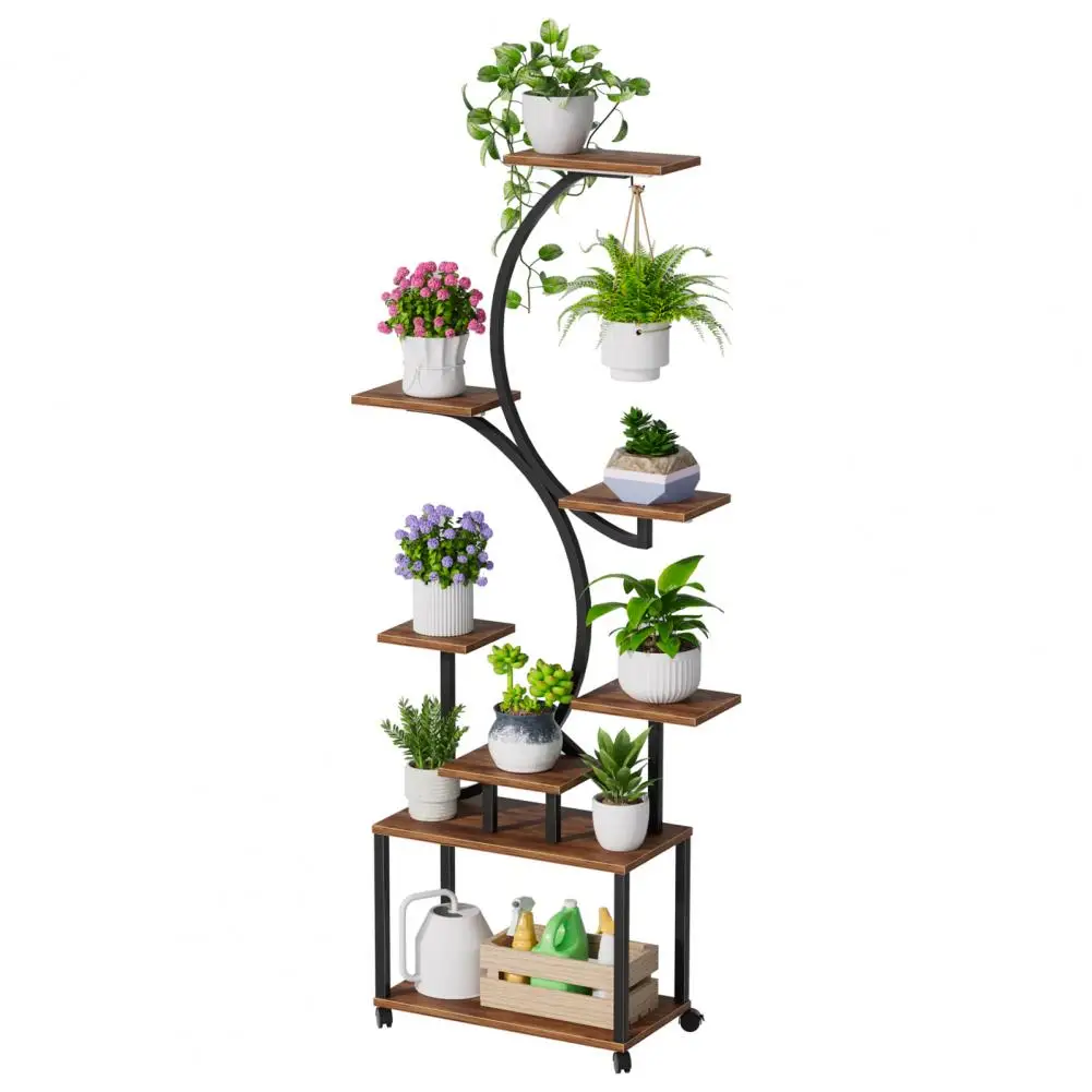 Plant Stand Indoor with 3 Grow Light, 8-Tiered Tall Plant Stand, Tree-Shaped Plant Shelf Display Rack with 360 Degree Wheels