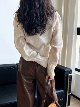 سترة ريترو أنيقة للخريف والشتاء موضة غير رسمية متعددة الاستخدامات محبوكة بخصر محبوك بلوفرات بأكمام طويلة ورقبة وهمية 5