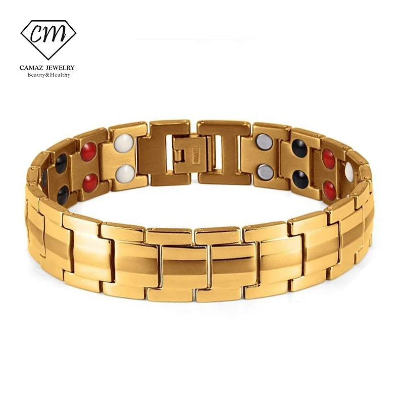 

Золотые двухрядные магнитные браслеты из нержавеющей стали с логотипом под заказ, роскошные ювелирные изделия для мужчин, подарок