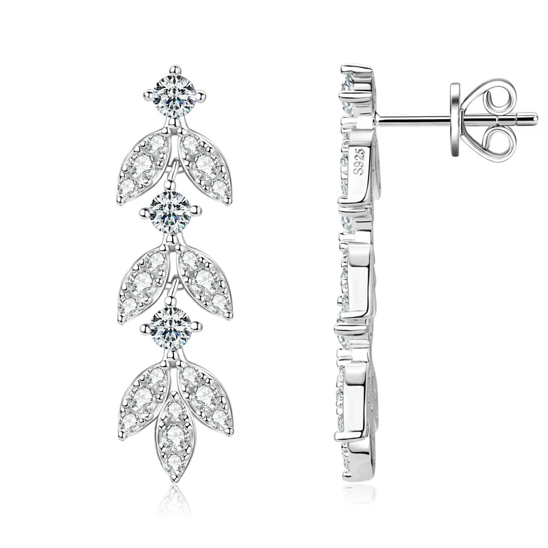 925 Sterling Silver Moissanite Leaf-Shape Drop Dangle Earrings for Women Jewelry Gift silver earrings womens earrings silver dangle earrings