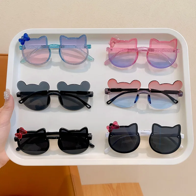 Glitter Cartoon Bowknot Cat Shaped Children Sungalsses Anti-UV Sunscreen Sunglasses Kids Fashion Eye Glasses Kid Outdoor Eyewear fashion sunglasses kids sunglasses children sunglasses