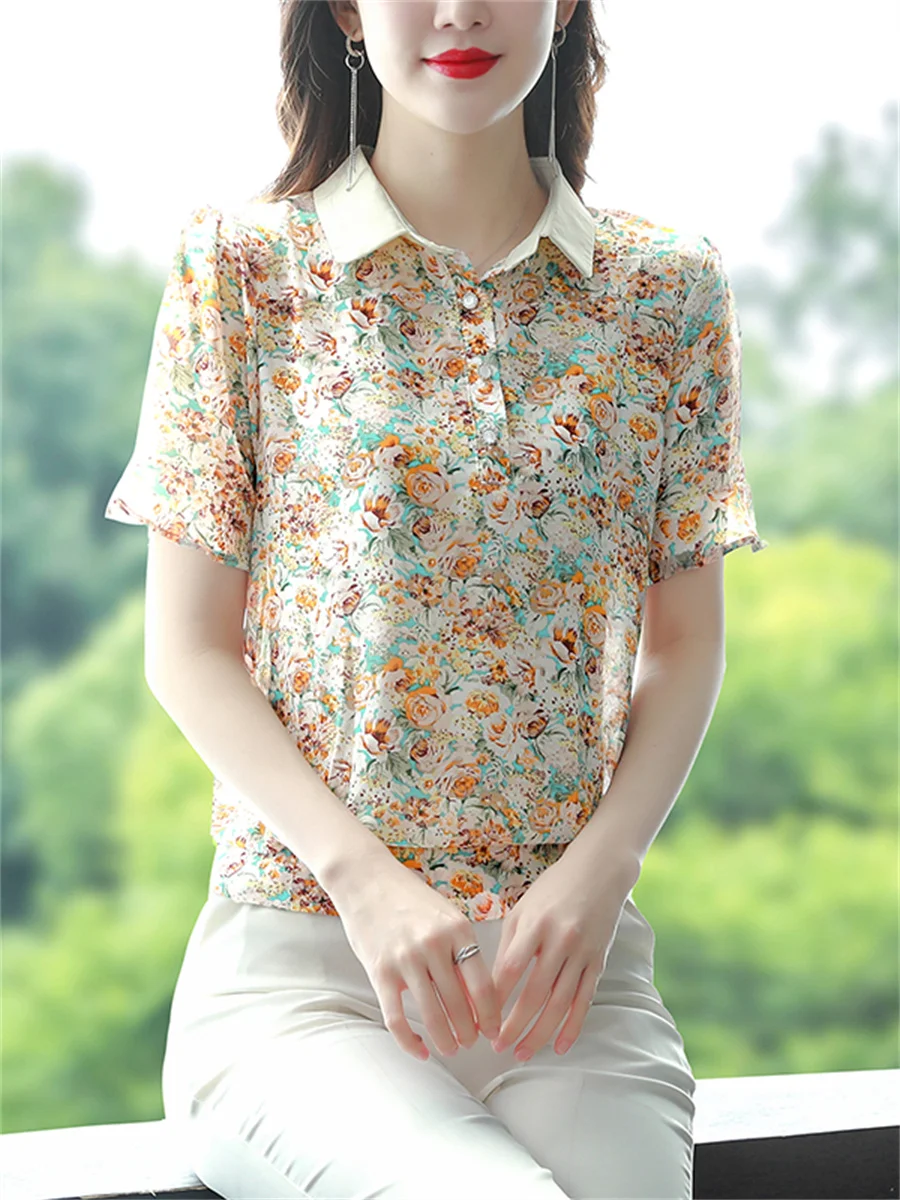 Woman Summer Style Chiffon Blouses Tops Lady Casual Short Flare