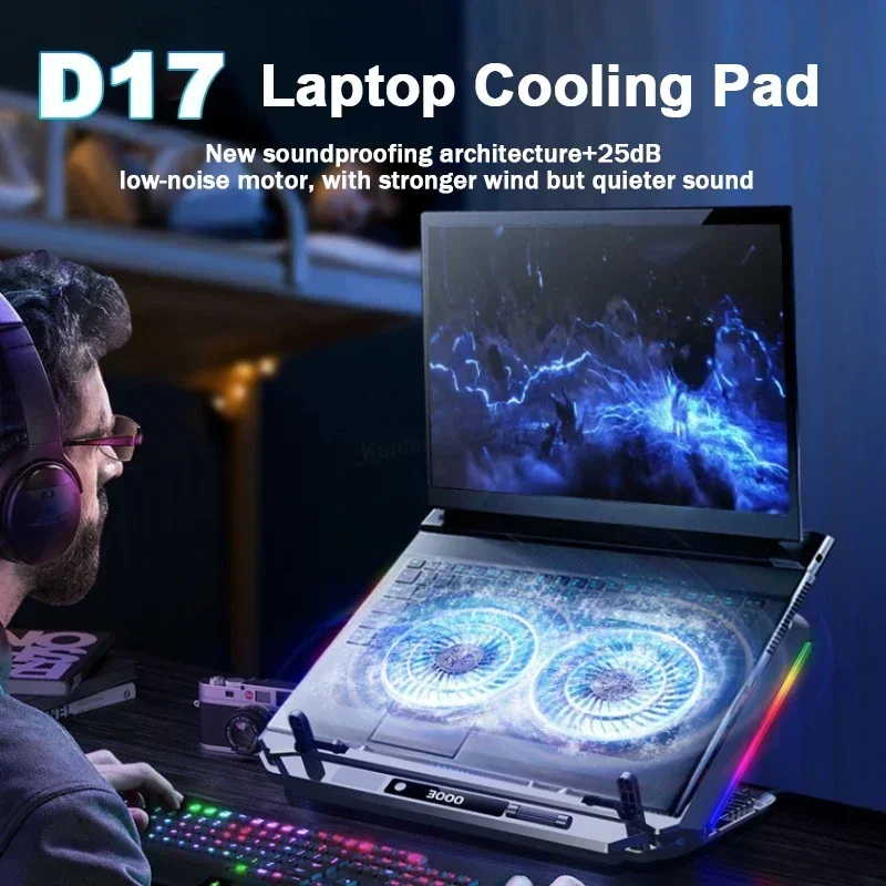 17 Gaming W/ RGB Light HD Display Laptop Cooling Pad 5 Angle Adjustable Notebook Cooler Stand For 15-21'' Computer_voghion.com