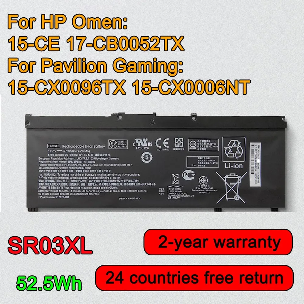 Batteria Per Laptop Sr03Xl Per Hp Omen 15-Ce,17-Cb0052Tx Per Pavilion Gaming 15-Cx0096Tx,Cx0006Nt L08934-2B1 L08855-855 52.5Wh