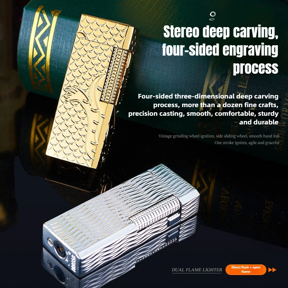 Gas lighter DERUI Narrow Version Dual Flame Switching Exquisite and Compact Metal Grinding Wheel Gift for Men and Women