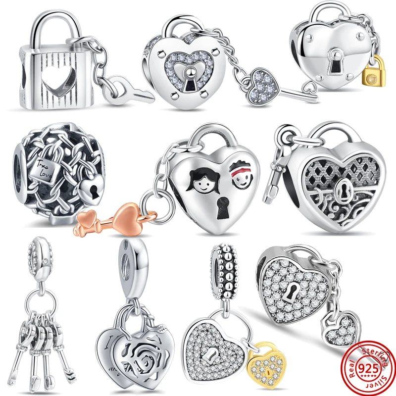 

100%925 Silver Sterling Eternal Love Lock&Key Bead Charm pendant Fit Original Pandora Bracelet For Women Jewelry Gift DIY Making