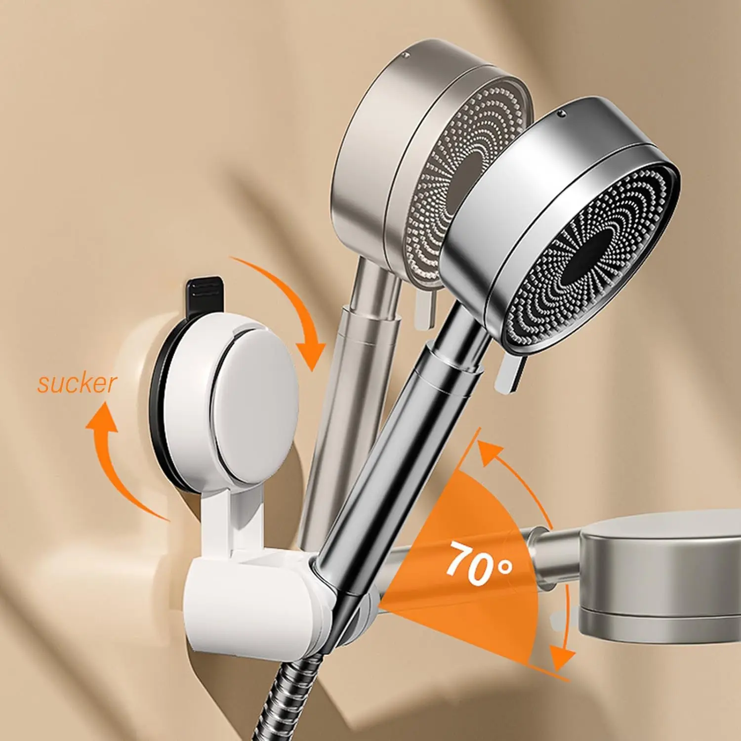 Shower holder suction cup holder 360&deg; adjustable Showerhead plating Shower rail head Bathroom wall mount bracket
