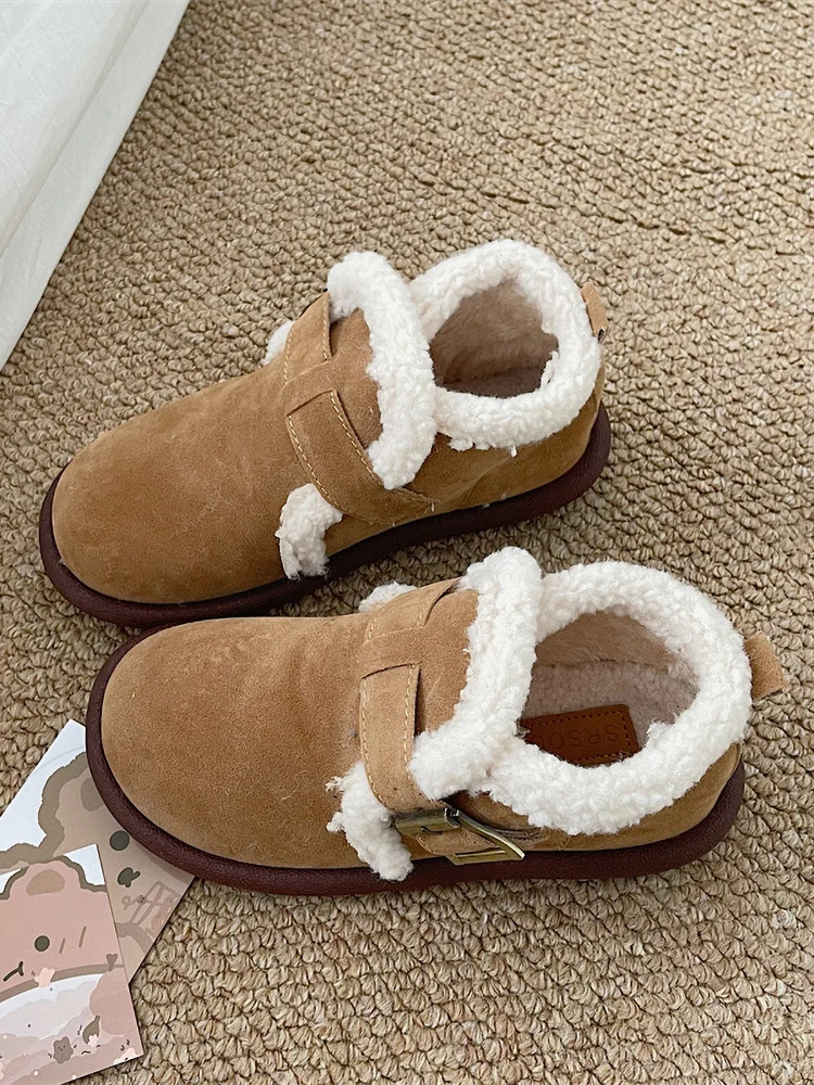 

Low Heels Women's Shoes Platform Loafers Fur Female Footwear Round Toe Modis All-Match Clogs Winter Comfortable Dress Retro New