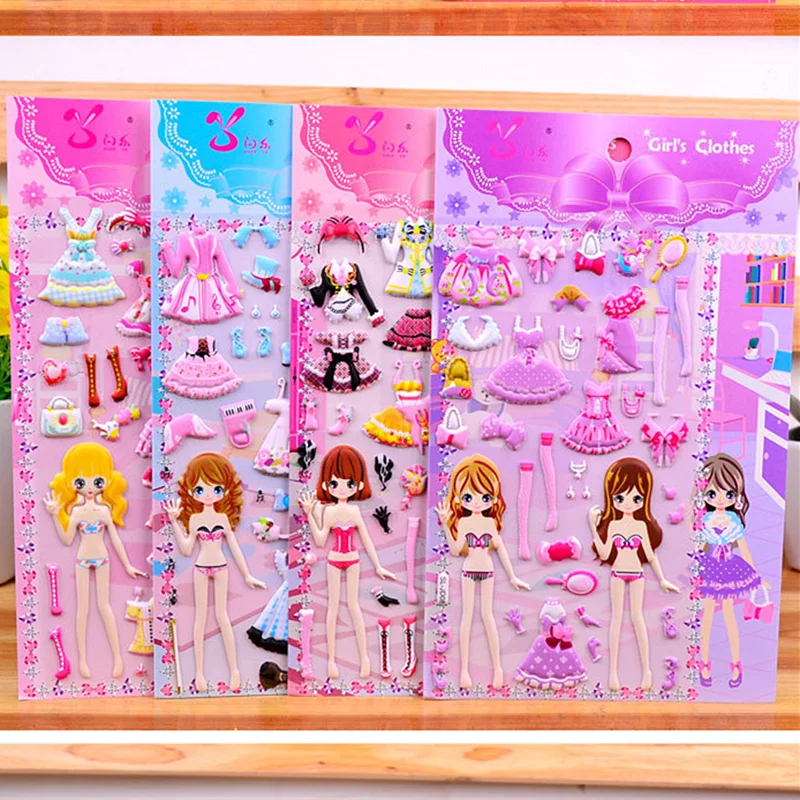 Cartoon Stickers,Decorative Stickers,Colorful Stickers,3D Stickers 2pcs Beauty Princess Dress Up Stickers for Girls 3D Dressup Sticker Toys Children Kids Birthday Party Classic Gifts Educational