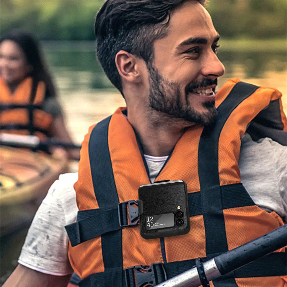 Premium lychee pattern Leather Case for Samsung Galaxy Z Flip 4 5G with Rotating Clamp Back Clip Cover for Galaxy Z Flip 3