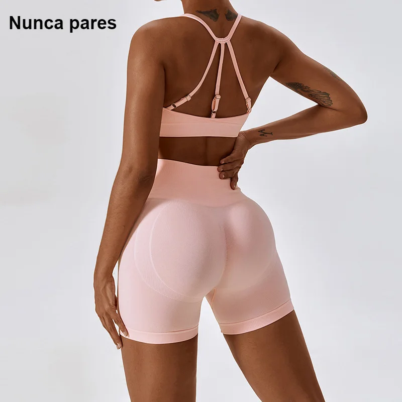 Seamless High Stretch Yoga Set Women High Neck Open Back Sports Bra & Scrunch Butt Shorts 2Pcs Gym Suit yoga set sports set sportswear set fitness set sports bra set