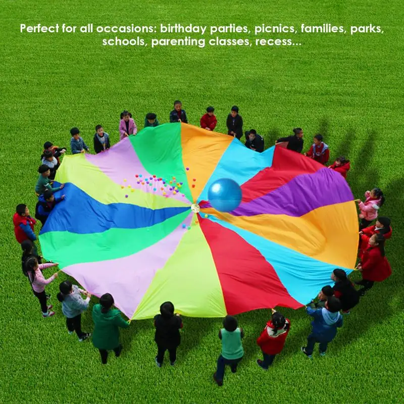 Kids Outdoor Teamwork Game Prop Rainbow Parachute Toys Jump Bag Bounce Play Mat School Activity Puzzle Game 2M/3M Diameter playground toy set