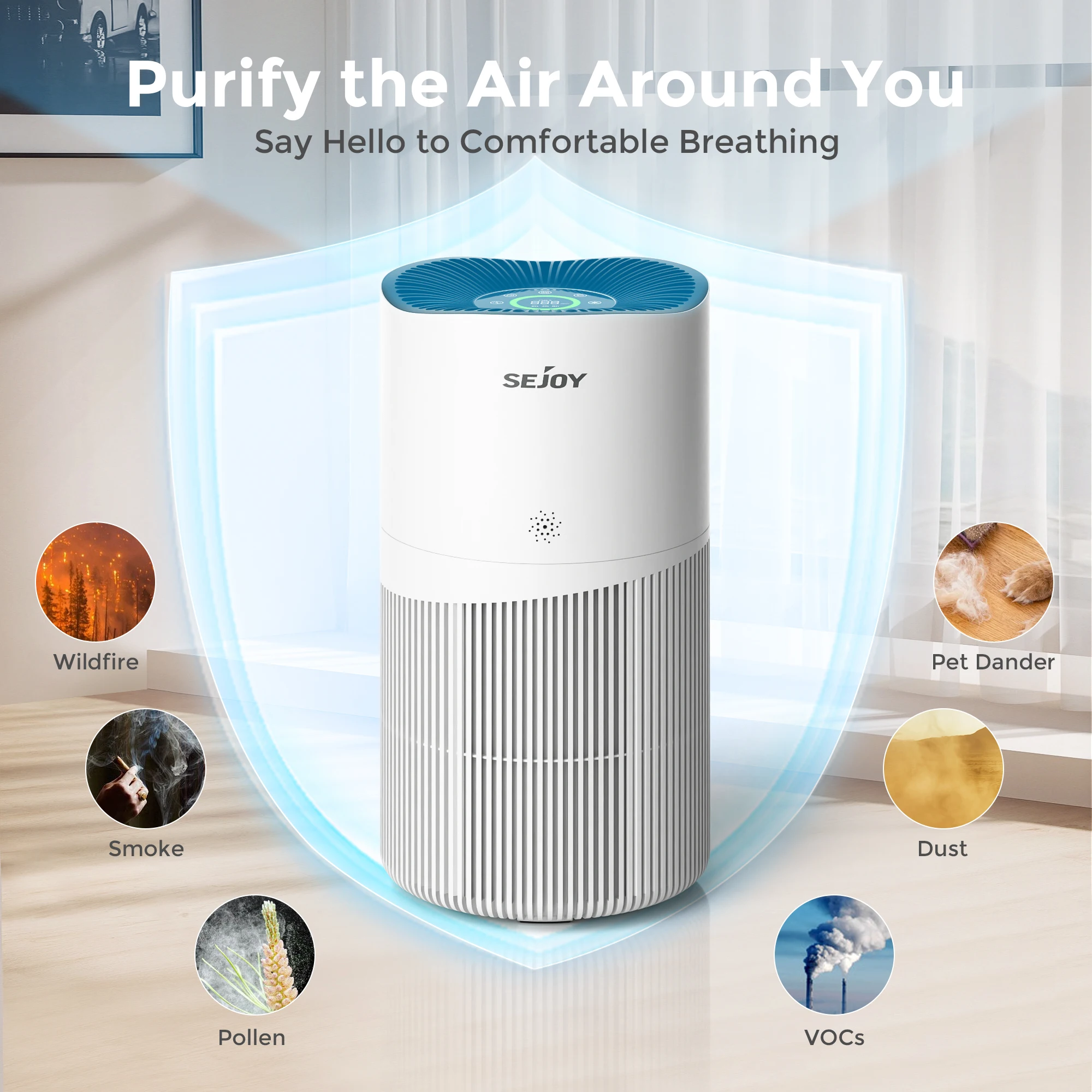 HEPA Air Purifier for Large Rooms for Household HEPA Filter Efficient Purifying Smoke, Pollen, Pet Dander, and Dust Air Purifier