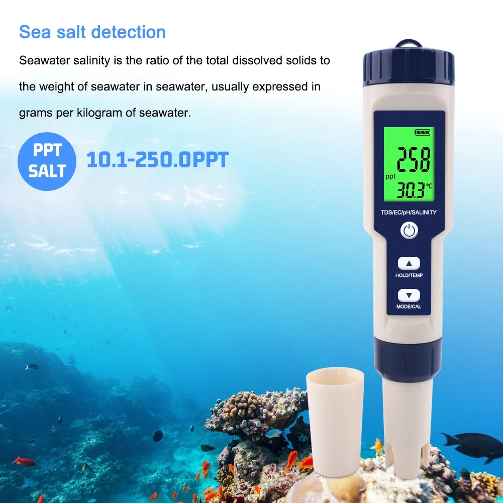 Description Picture 5 of item5 in 1 TDS EC PH Salinity Temperature Meter Digital Drinking Water Quality Monitor Tester for Pool Aquarium Analysis Instruments