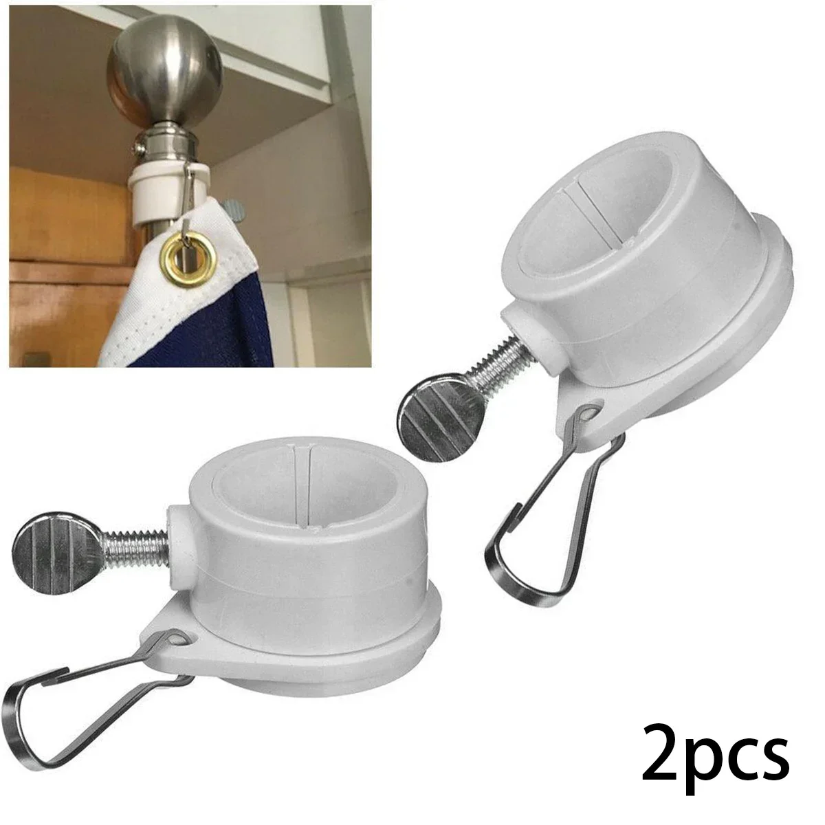 Description Picture 2 of item2pcs/lot Flag Pole Flagpole Rotating Rings Clip Anti Wrap Grommet Mounting Rings Kit Fit 1" Dia Flag Pole Mounting Rings