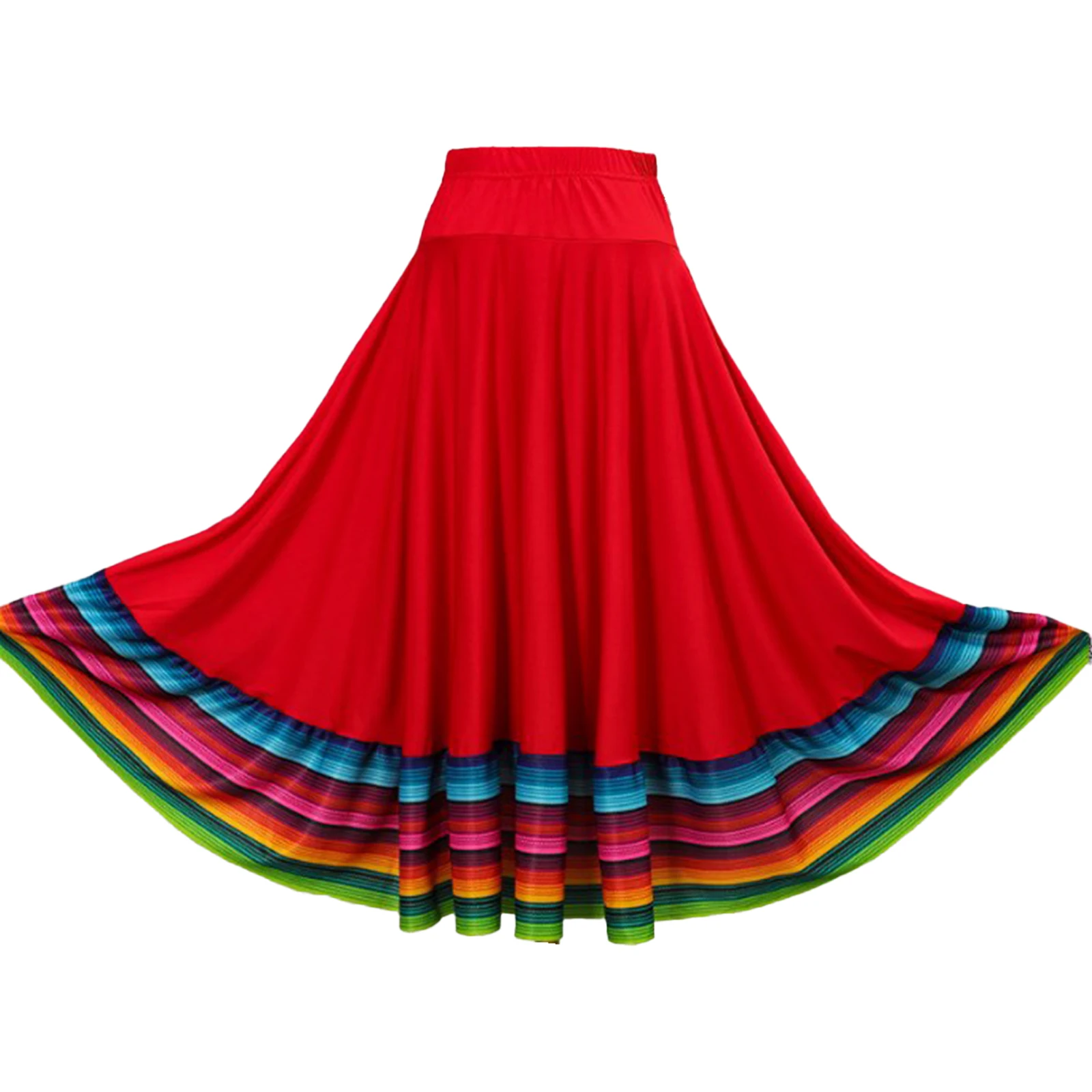 

Womens Folklorico Dance Skirt Spanish Flamenco Colorful Big Swing Long Skirts Folkloric Mexican Folk Dance Performance Costume