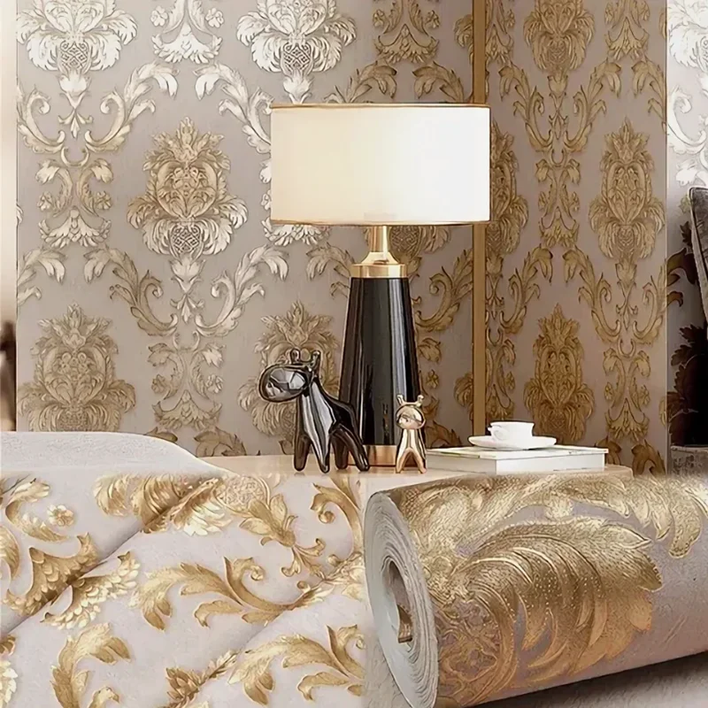 1 ม้วน 53 ซม. วอลเปเปอร์สีทอง PVC วอลเปเปอร์กันน้ำเหมาะสำหรับห้องนั่งเล่นห้องนอนสติกเกอร์ตกแต่งบ้าน 1