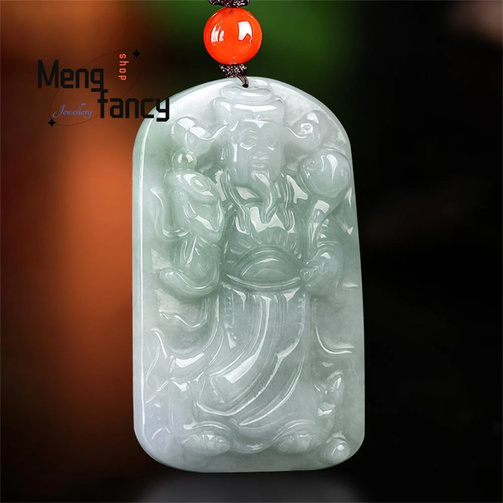 Natural Myanmar A-goods Jadeite God of Wealth Ice Jade Pendant Exquisite Engraver Handicraft Holiday Gift Fashion Jewelry Mascot