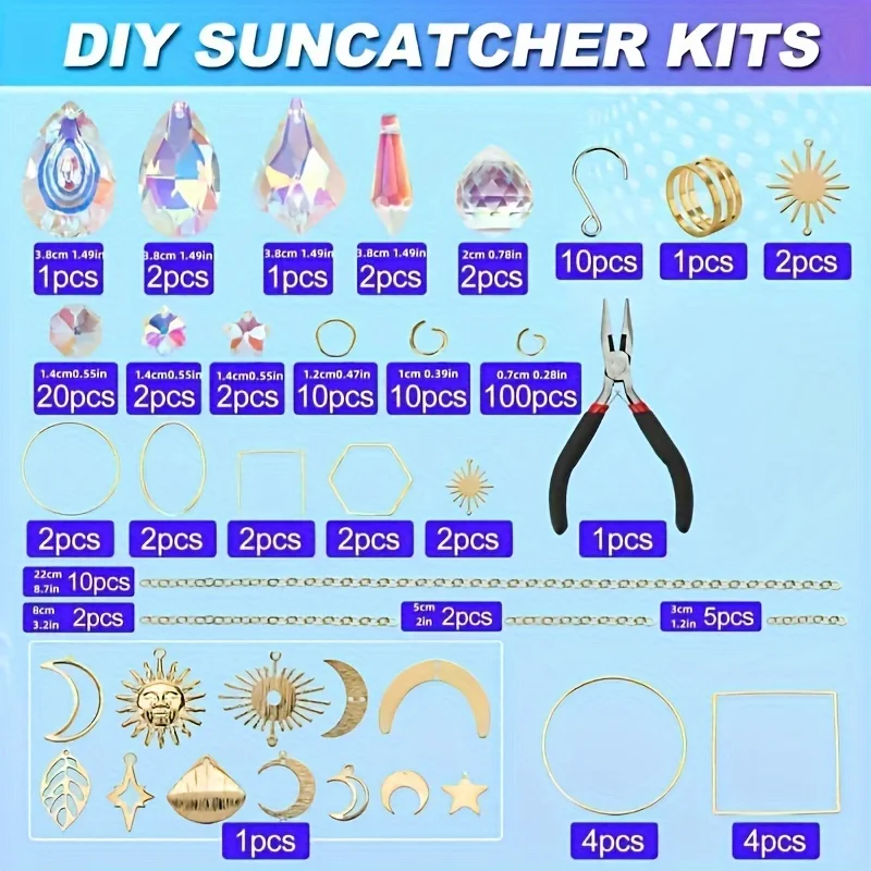 Suncatcher 200pcs/set DIY Colorful Glass Hanging Crystals Pendants Chain for Home Garden Decoration