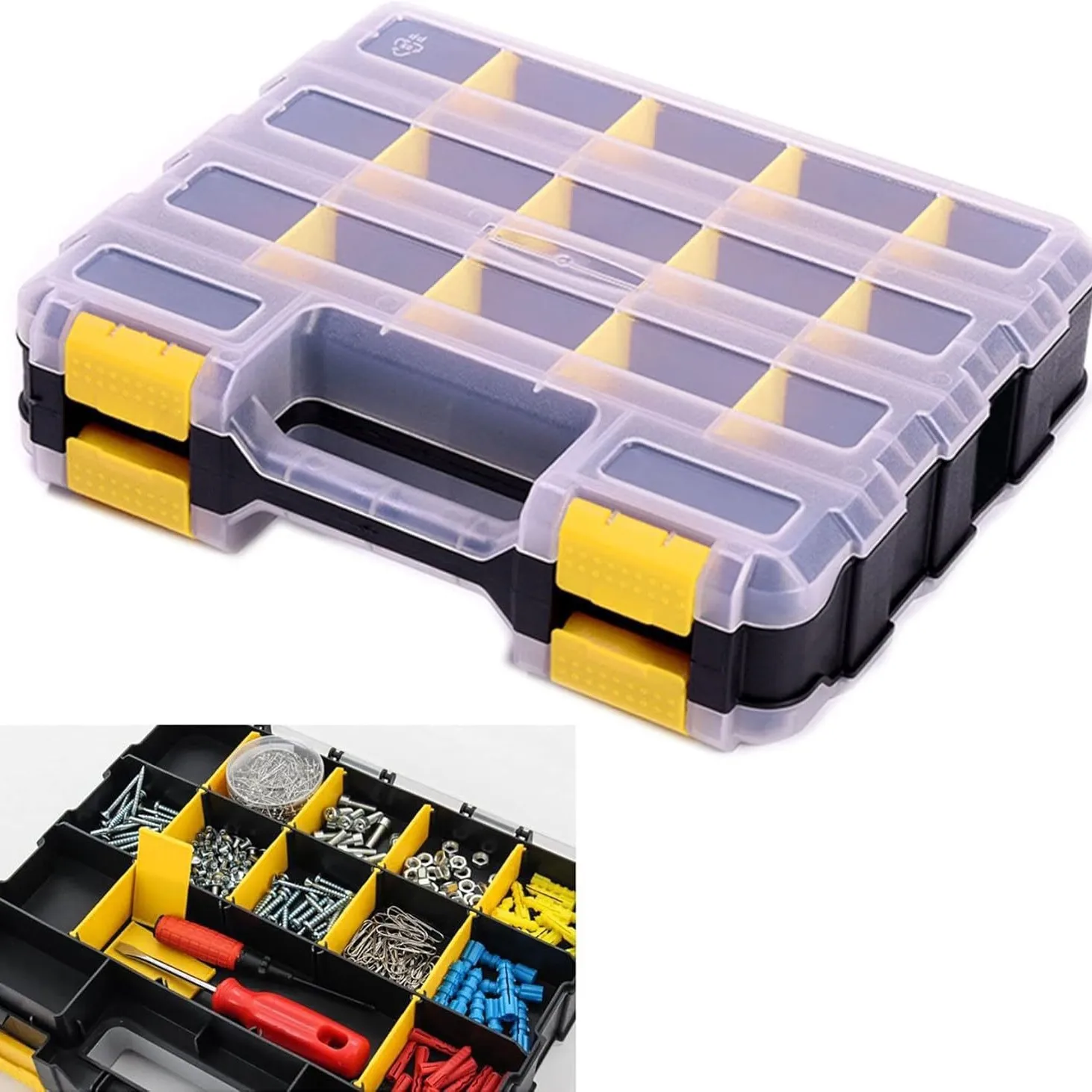 Double Side Tools Box Organizer Tool Storage Box Multifunctional Portable Tool Box Toolbox Container for Screws Nuts Small Parts