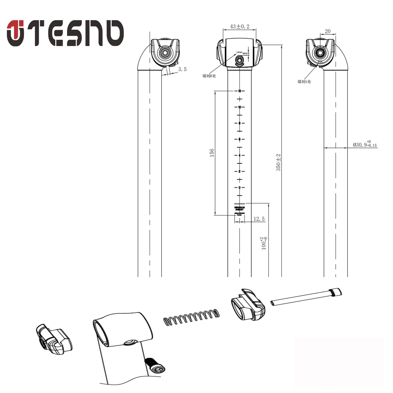 TESNO Bicycle Seatpost Road MTB Mountain Ultralight Aluminum Alloy Bike Seat Tube Seat Post 27.2/30.9/31.6mm*350mm Cycling Parts 5