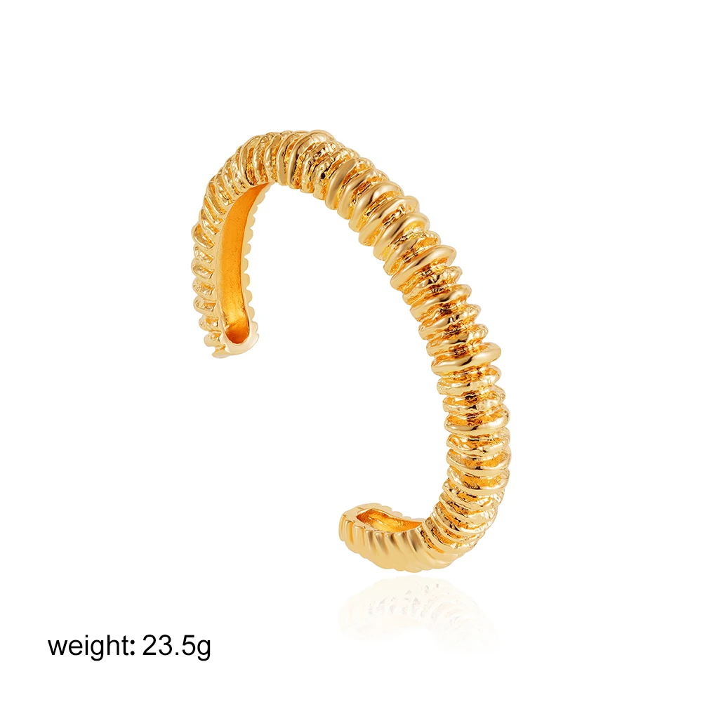 Punk Vintage Metal Texture Stackable Open Bracelet for Women Gold Plated Geometric Adjustable Jewelry Fashion Accessories Gifts 6