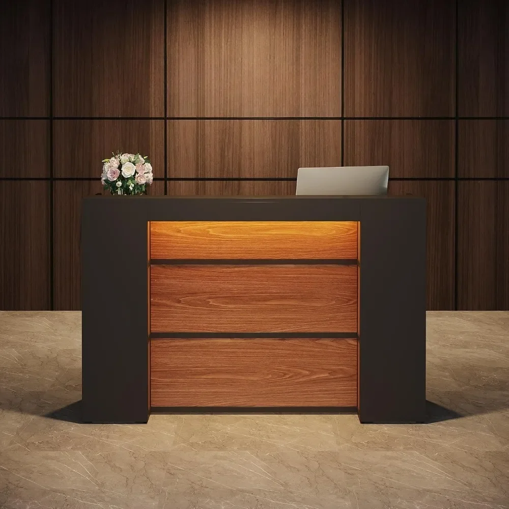 Front Counter Desk LED Lights, 63 Inches Checkout, Lobby, Salon, Retail, Modern Large Counter Table Store Shop Clinic Office