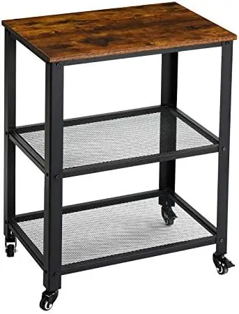 

Cart, Vintage Kitchen Bar Cart on Wheels, 3-Tier Microwave Heavy Duty Storage Shelves, Baker's with Metal Frame, Extra Coun Sin