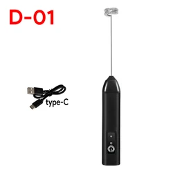 Wireless Electric Handheld Stainless Steel Milk Frother and Coffee Whisk Mixer - 0.5 - 1L (D - 01 - black)