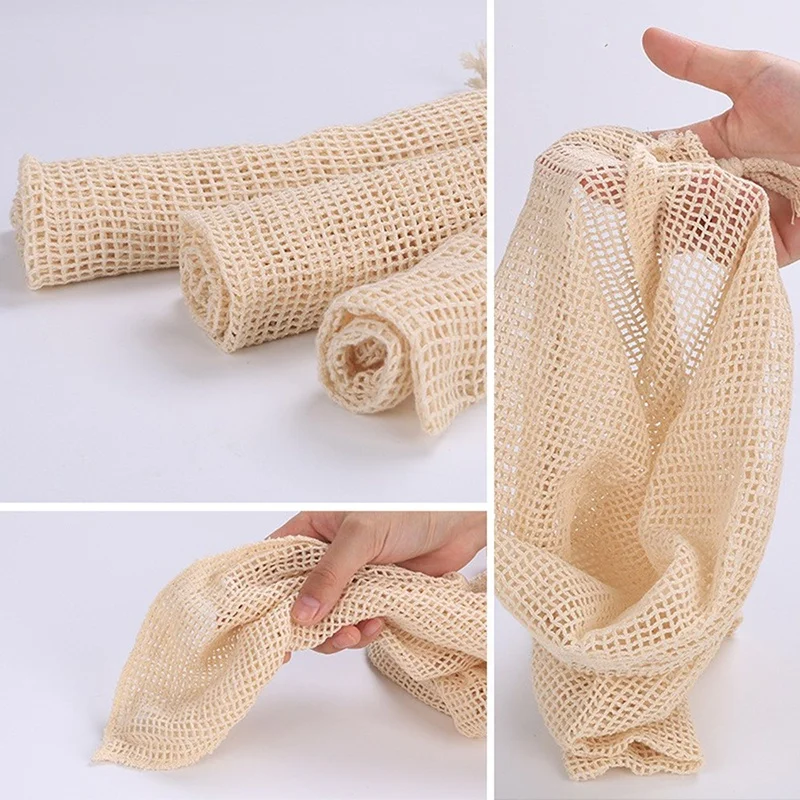 Eco-Friendly Reusable Cotton Mesh Produce Bags - Set of 3