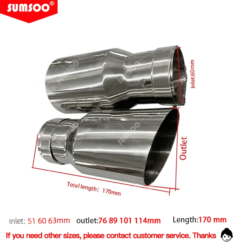 1PCS Exhaust Muffler Tail Pipe Stainless steel Universal Automobile exhaust pipe Muffler Car accessorie modification exhaust muffler tip exhaust trim pipe exhaust pipe muffler