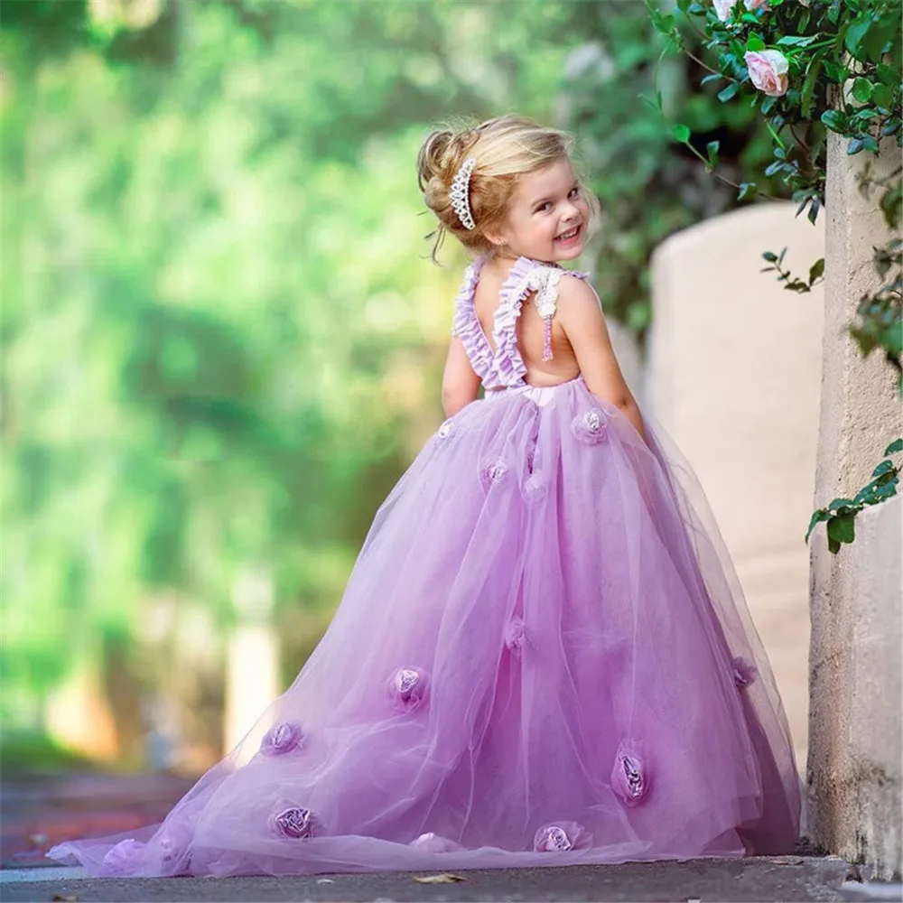 

Flower Girl Dresses Appliques Sleeveless Kids Princess For Weddings First Communion Dresses Pageant Gowns