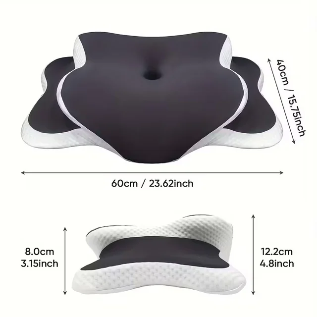 Ergonomic memory foam butterfly neck pillow, C-shaped/adjustable dual height, transparent cover support - side/supine/pillow sle 5
