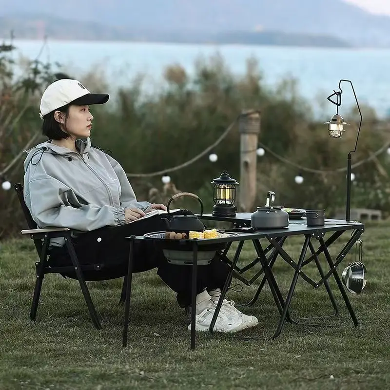 야외 캠핑 테이블 높이 조절 가능 경량 반자동 유압 접이식 테이블 캐주얼 레저 가구