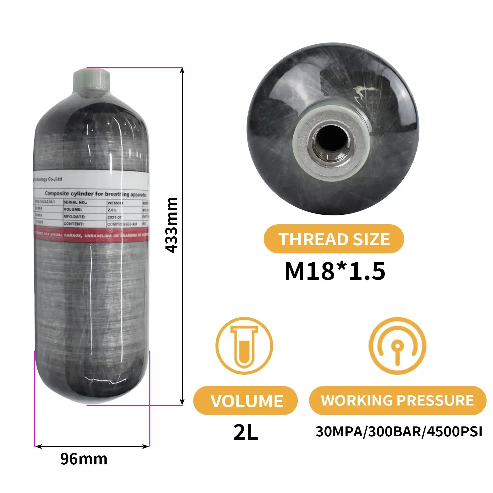 TUXING 2L Carbon Fiber Cylinder with Regulator Gauge valve 4500psi 300Bar High P
